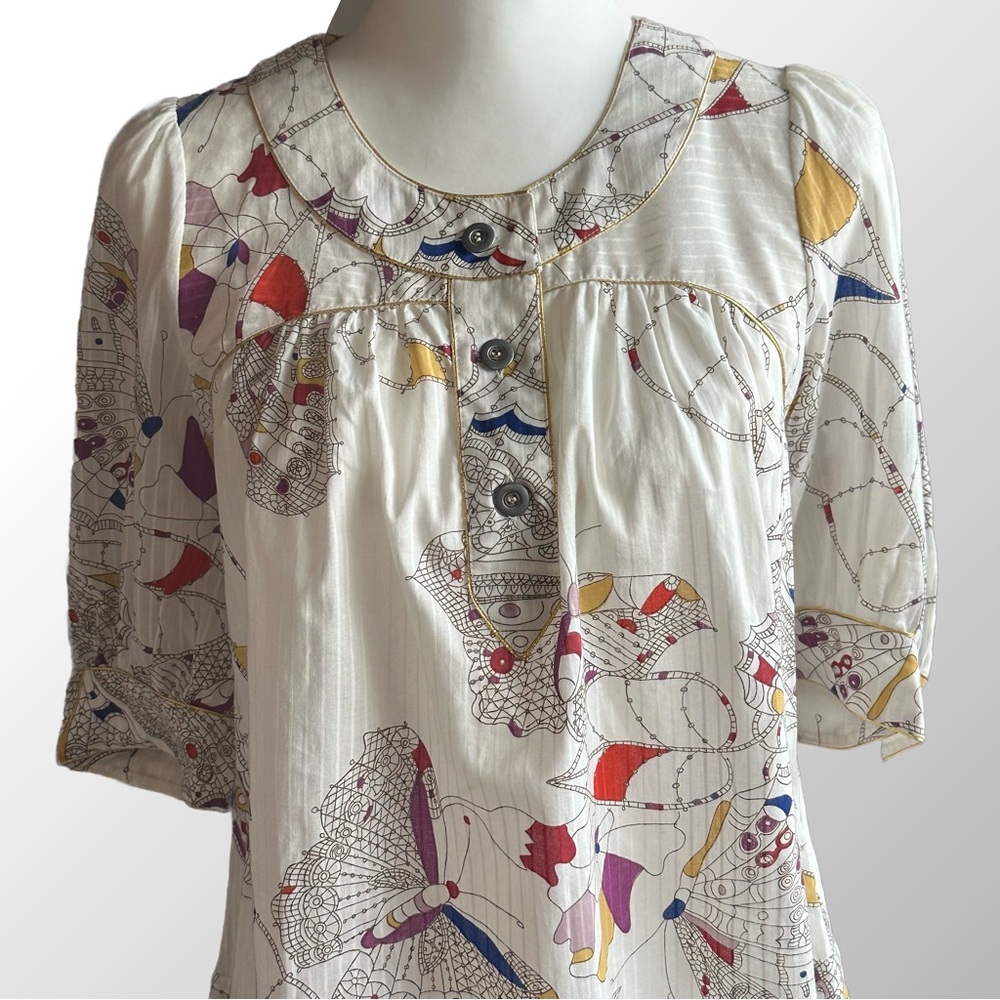 French Connection White Butterfly Print Button Front Top